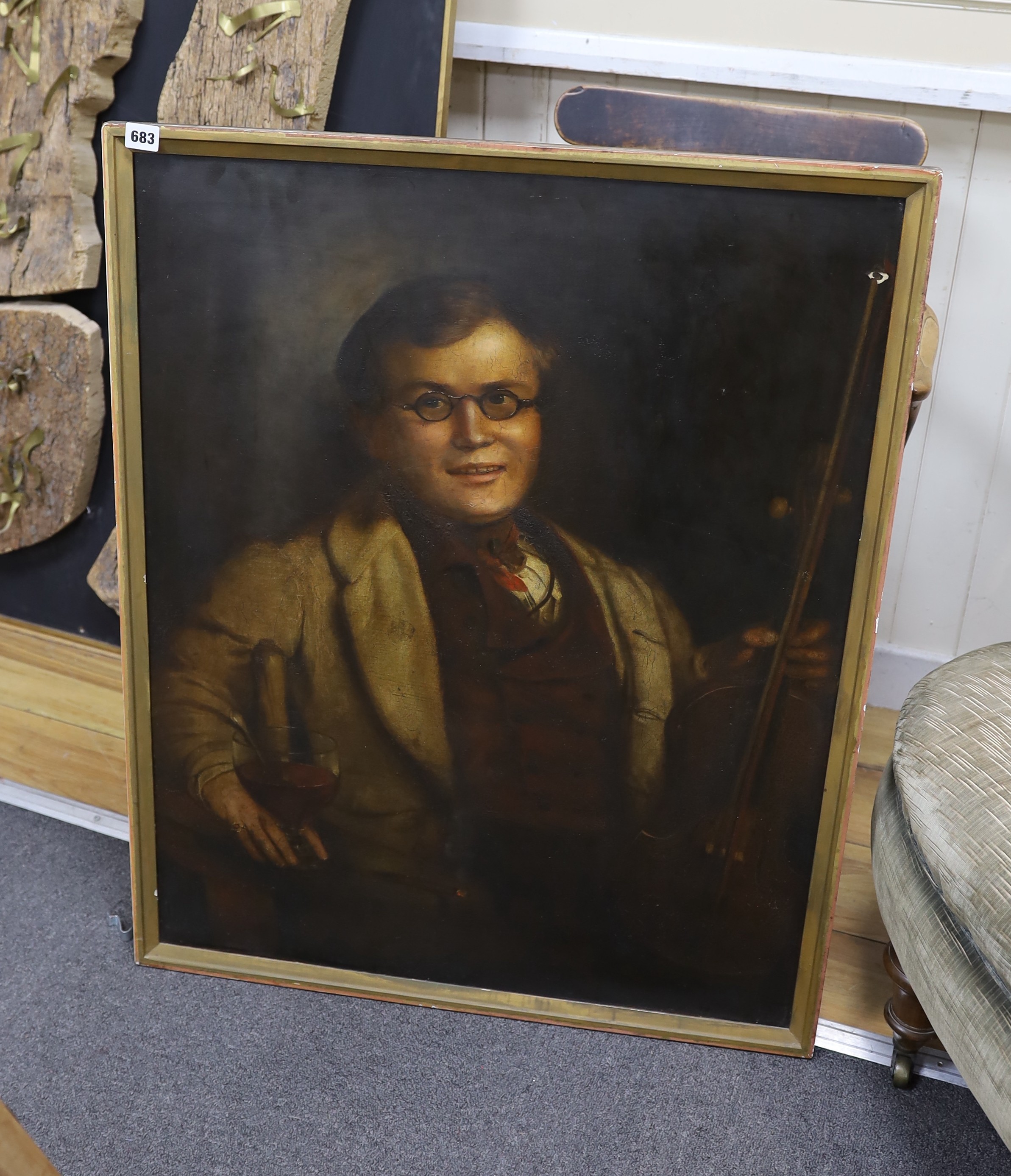 English School, 19th century, oil on canvas, portrait of gentleman with violin, 84 x 66cm